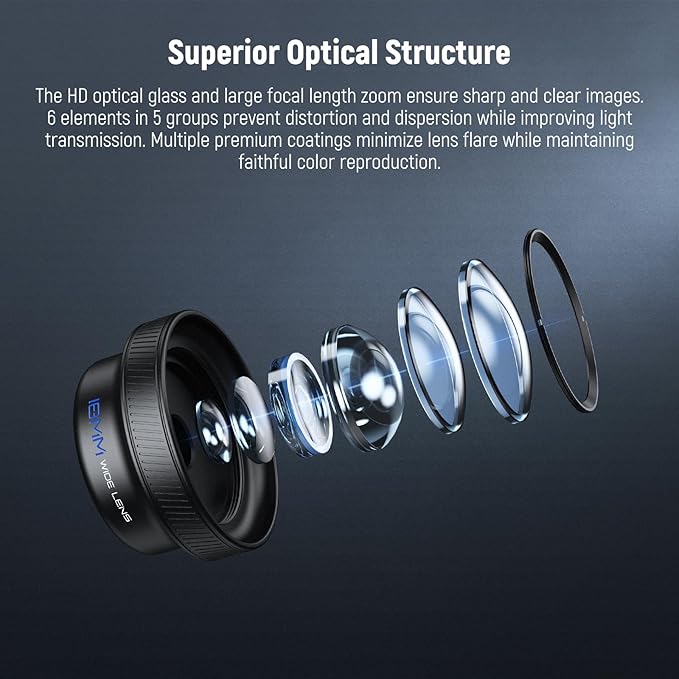 NEEWER 18mm Wide Angle Lens with 17mm Threaded Phone Camera Lens Clip, 100° FOV, 0.75X Magnification, 6 Elements in 5 Groups, Compatible with iPhone Android Samsung for Mobile Photography, LS-72