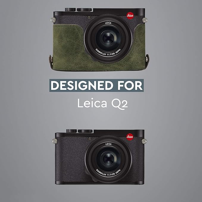 MegaGear MG1721 Ever Ready Genuine Leather Camera Half Case Compatible with Leica Q2 - Green
