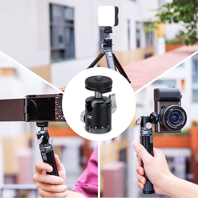 JJC Mini Ball Head, Ballhead Tripod Mount Adapter Converter for Tripod Monopod Camera LED Light Microphone, Cold Shoe Tripod Mount Adapter for Photography, 1/4''-20 to Cold Shoe Mount Adapter