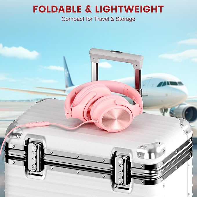 USB C Headphones Wired, Over Ear USB C Wired Headphones with Microphone, Volume Control, HD Stereo Sound, Foldable USB Type C Headphone for Adult/Teens/Laptop/Computer/iPhone 15/16/17, Pink
