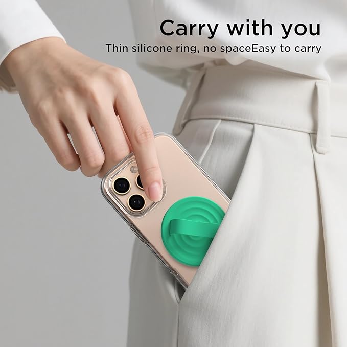 Magnetic Phone Grip Ring Holder, Liquid Silicone Magnet Cell Phone Grip Finger Loop, Compatible with Magsafe, Back of Phone for iPhone 17/16/15/14/13/12 Series, Emerald Green