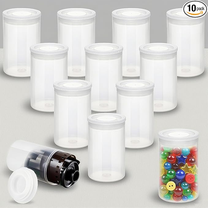 10 PCS Empty Clear Film Canisters with Lids, Small Film Canister Storage Containers Rocket Tube for Science Projects, Small Film Cans Sewing Storage Case for Art Supplies, Beads, Fish Hooks