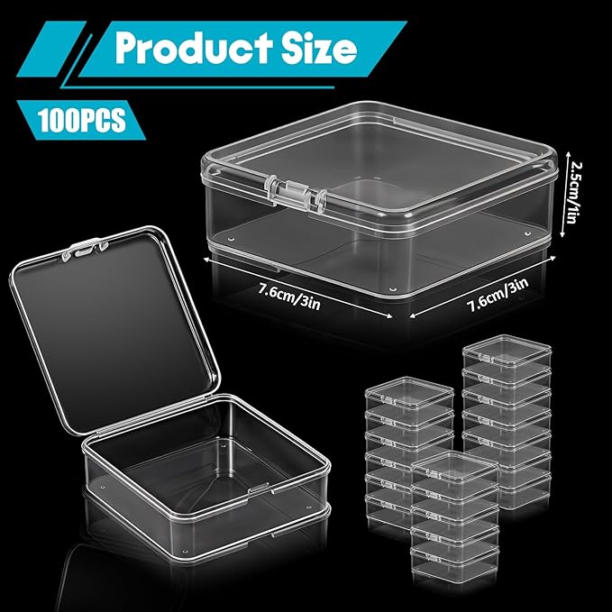 120 Pcs Mini Plastic Storage Containers Box with Lid, 3 x 3 x 1 Inch Small Bead Storage Containers Travel Case Clear Rectangle Box Organizer for Collecting Small Items, Beads, Jewelry, Cards, Crafts