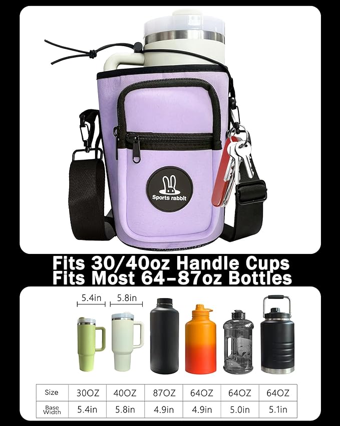 Sports rabbit Universal Water Bottle Holder – Durable Oxford & Neoprene Hybrid Design Compatible with Stanley 30/40oz Handled & 64/87oz Straight Tumblers, Adjustable Strap for Gym, Travel, Outdoors