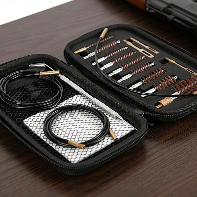BOOSTEADY Gun Cleaning Kit .17 .22/.223/5.56MM .243 .280 .30 .357/9MM .40 .45 12GA Multi-Caliber Phosphor Bristle Bore Brushes with Flexible Threaded Bore Cleaning Coated Cables in Zippered Case