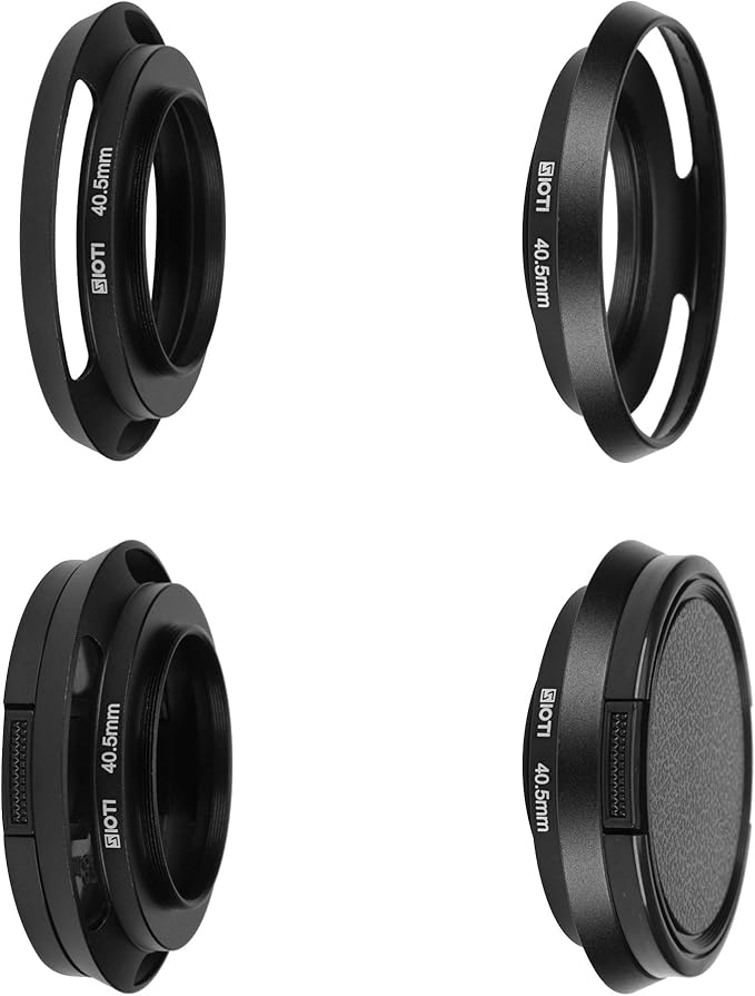 SIOTI 40.5mm Lens Hood, Oxidation Matte Anti Reflective Treatment, Aluminum Alloy, with 1 * 58mm Lens Cap, Compatible with Sony/Canon/Nikon/Fuji etc >24mm Camera Lens