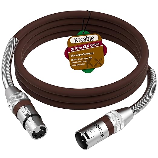 XLR Microphone Cable 1 FT, XLR Male to Female Balanced Mic Cable, 3-Pin Shielded Speaker Cord, Zinc Alloy Connectors, 22AWG Pure Copper, Metal Spring SR, Recording Studio, Podcast, Brown