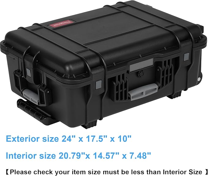 Waterproof Camera Cases, 24 x 17.5 x 10 Inch, Travel Rolling Case with Padded Dividers for Cameras, Lenses, Drones, Gear, equipment, Shockproof,Airline Carry-On, Inner 20.79"x 14.57" x 7.48"