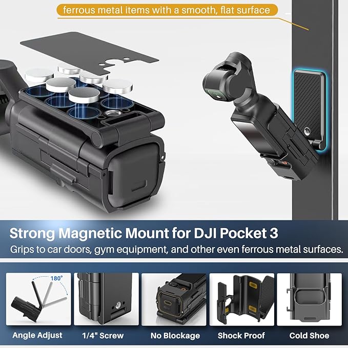 All-in-One Mount Kit for DJI Osmo Pocket 3 and Phone | Car Windshield Suction & Magnetic Base Combo | Hands-Free Modular Accessories for Dashcam Vlogging Fitness Recording