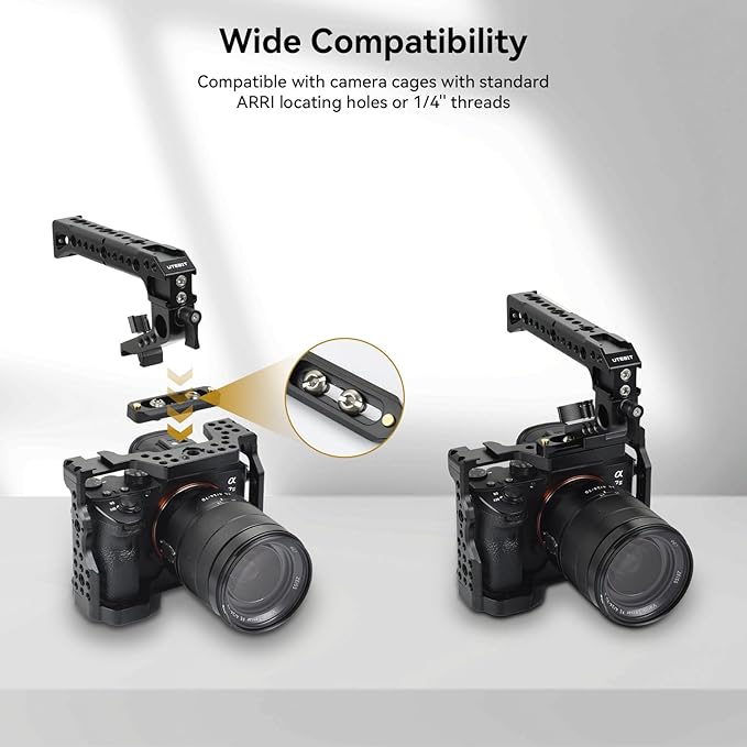 UTEBIT Camera Top Handle and NATO Rail, Top Handle Grip with 1/4" 3/8" ARRI Threads, 4 Cold Shoe Adapters to Mount DSLR with Microphone/LED Light/Monitor