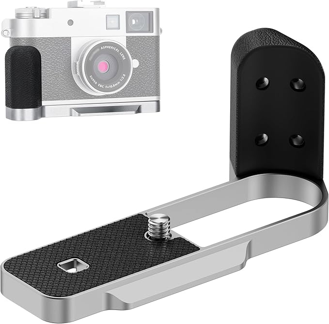 X Half Handgrip Hand Grip,Metal L-Shape Bracket Handle Holder for Fujifilm Fuji X Half Xhalf Camera,with Built-in Arca Quick Release Plate & Battery Compartment Opening Anti-Slip Microfiber Pad-Silver