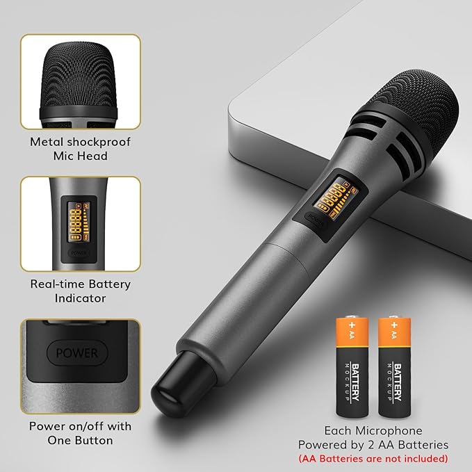 TONOR Wireless Microphones System with 4x10 Channels Cordless Handheld Microfono Inalambrico, 60 m/200FT UHF Range, Mics with Stable Signal Transmission for Karaoke Singing Party Church Wedding