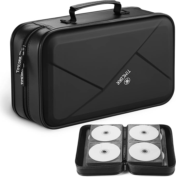CD Case DVD Holder Storage: 144 Capacity DVD Cases Organizer Portable Wallet Storage - CD Plastic Protective Carrying Binder for Home Travel (Black)
