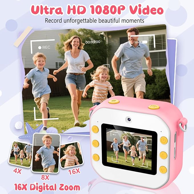 64GB Kids Camera Instant Print, 48MP Birthday Gifts Instant Print Camera for Kids with Print Paper, 1080P Dual-Lens Selfie Instant Cameras Video for Girls Age 3 4 5 6 7 8 9 10 11 Toddler Toy