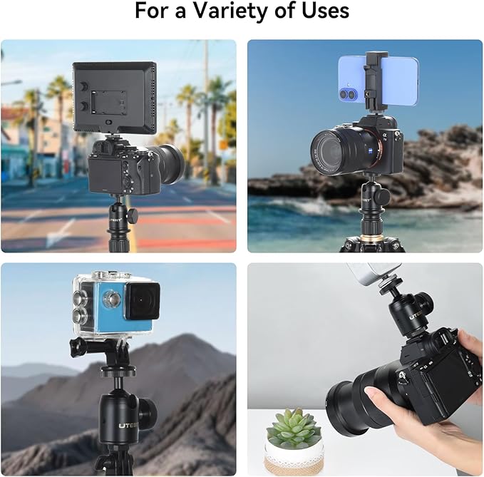 UTEBIT Mini Ball Head with 1/4" hot Shoe, 360° Rotatable Ball Heads Camera Mount Adapter (24mm Ball Head)