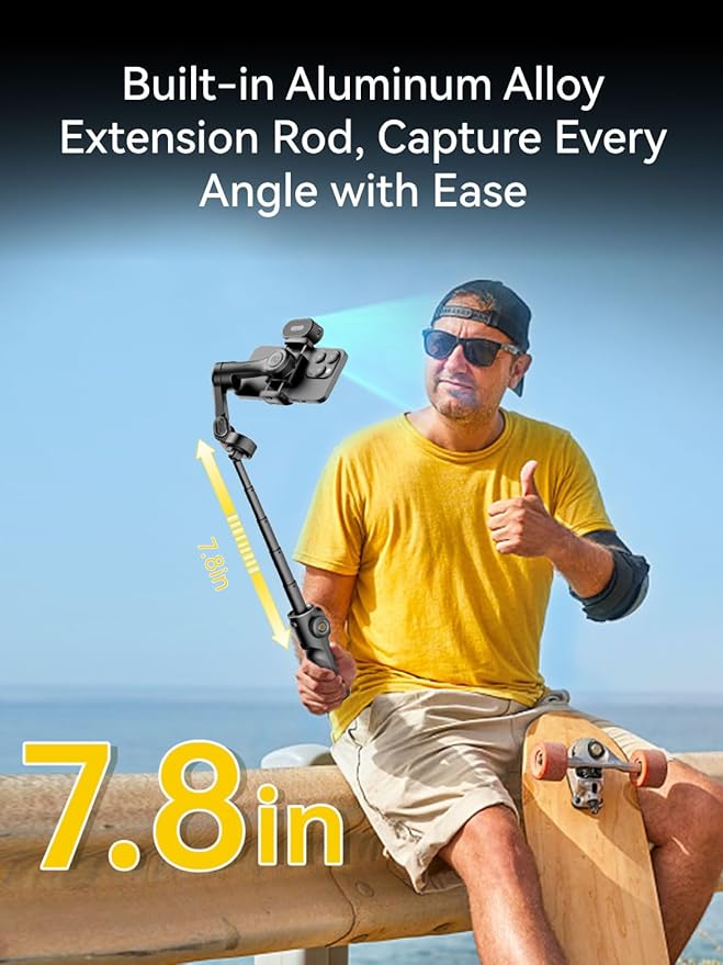 AOCHUAN Gimbal Stabilizer for iPhone with AI Tracking Sensor, Elevate Your Filming w/7.8" Extension Rod and OLED Screen for iPhone Gimbal, Gimbal w/8.0 Stability for Sports Shooting-Smart X2 AI Black