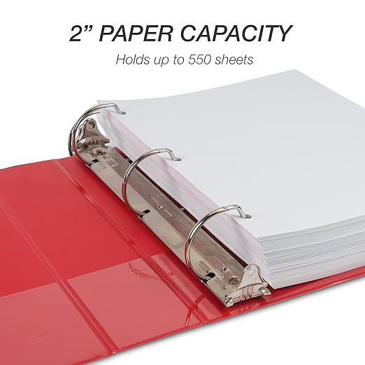 Samsill Durable 2 inch 3 Ring Binder, Made in USA, D Ring Binder, FSC 100% Recycled Chipboard, Red