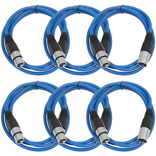 SEISMIC AUDIO - SAXLX-6 - 6 Pack of 6' Blue XLR Male to XLR Female Patch Cables - Balanced - 6 Foot Patch Cords