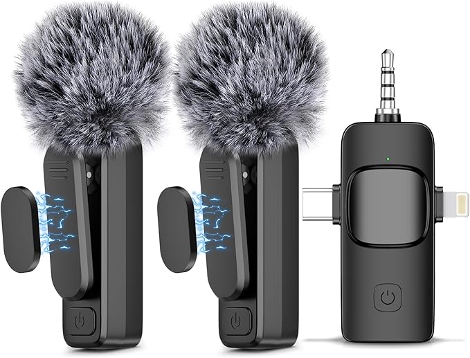 NICHOM 3 in 1 Wireless Lavalier Microphone for iPhone/iPad/Android/PC/Camera,Mini Mic with Noise Reduction, Mini Microphone for Video Vlog,Interviews,Live Streaming(Lightning/USB C/3.5mm Jack)