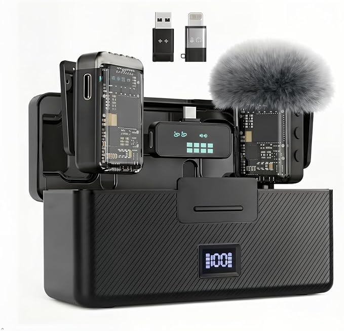 Mini Wireless Lavalier Microphone Noise Cancelling for iPhone,Android Lapel Mic with Charging Case Clip on Microphone Wireless Microphone for Vlogging, YouTube, TikTok Content Creator, Video Recording