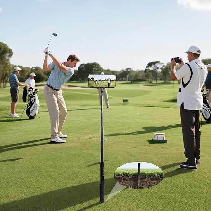 Ground Golf Monopod Phone Stand Holder with Spike Stake, 46" Extendable Selfie Stick & Universal 1/4" Screw - Record Stable Hands-Free Golf Swing Videos for magsafe and All Smartphones