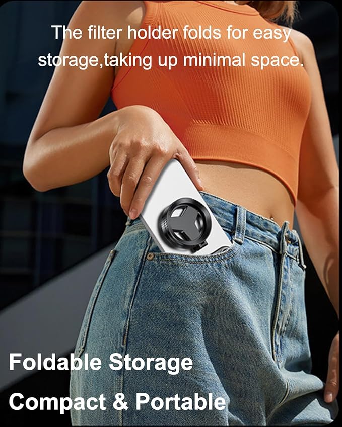 Anti-Glare Foldable Magnetic Phone Filter, Professional 52mm Retractable Polarizing Mobile Camera Lens, Universal Quick Mount Smartphone CPL Filters Compatible with MagSafe iPhone/Pro Max 12-17