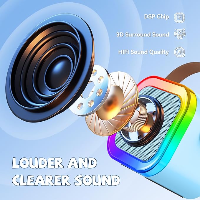 【2026 Newest】 Mini Karaoke Machine for Kids Girls & Boys - Portable Bluetooth Speaker with 2 Wireless Microphones - Kids Birthday Gifts for Ages 4-10 - Kids' Instrument Accessories - Blue