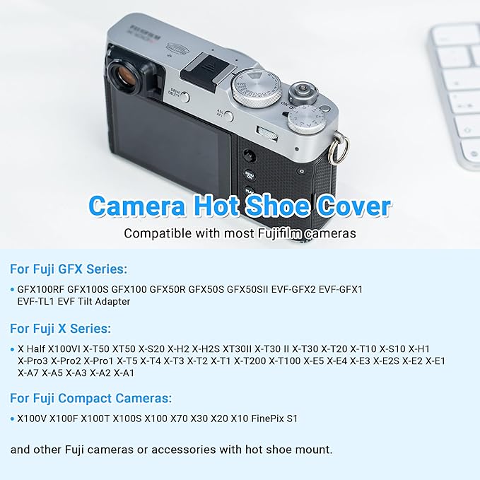 Camera Hot Shoe Cover Protector Cap for Fujifilm Fuji X Half X100VI XT50 XS20 XH2 X-T30 III XT20 XT10 XE5 XE4 XE3 XE2S XT4 XT200 XT100 X100V X100F X100T GFX100RF GFX 100S 100 50R 50S II X-Pro3 XPro2