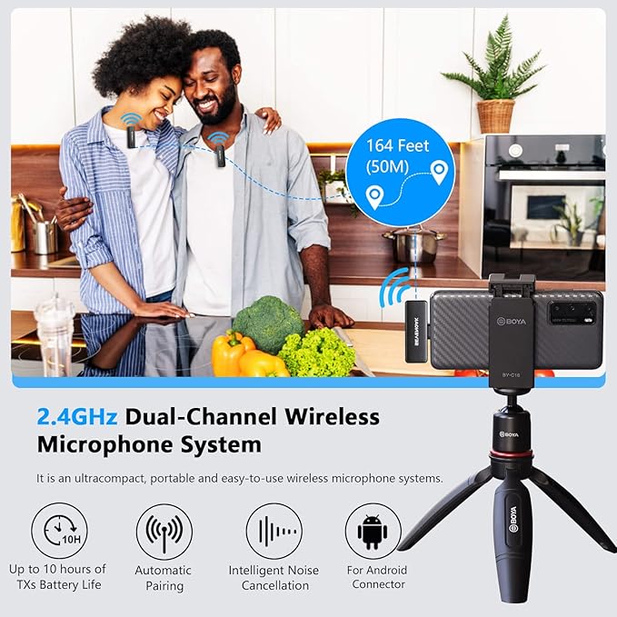 Sevenoak Wireless Lavalier Microphone for Android USB-C Phone Plug Play Type-C Mic for iPhone 15 Noise Cancellation Compact Cordless Clip on Mic for Video Recording Live Streaming Interview