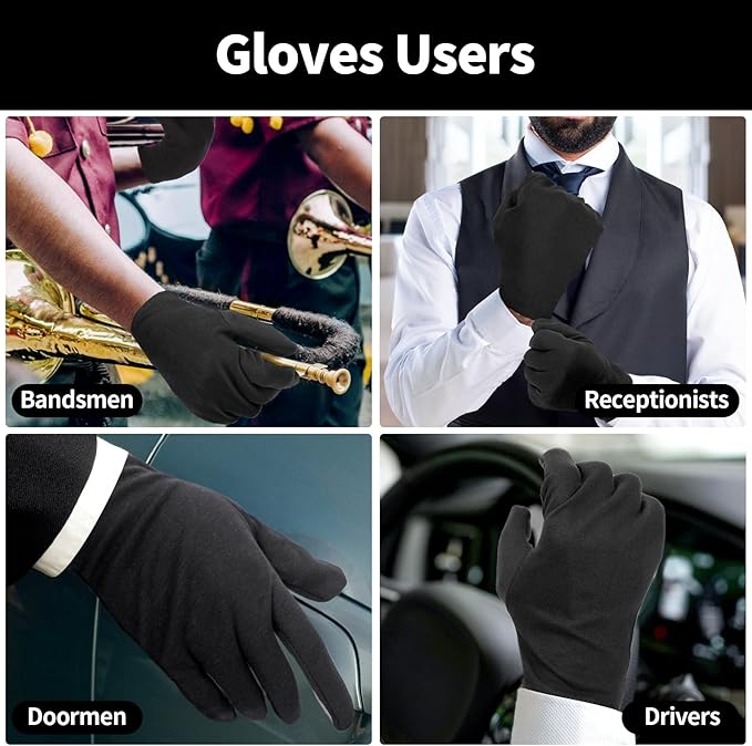 ENPOINT Touch Screen Gloves - 5 Pairs Large Black Cotton Gloves for Dry Hands Sleeping, Moisturizing, Coin Handling, Jewelry, Photography, Men and Women, with Pack of 20 Touch Screen Stickers