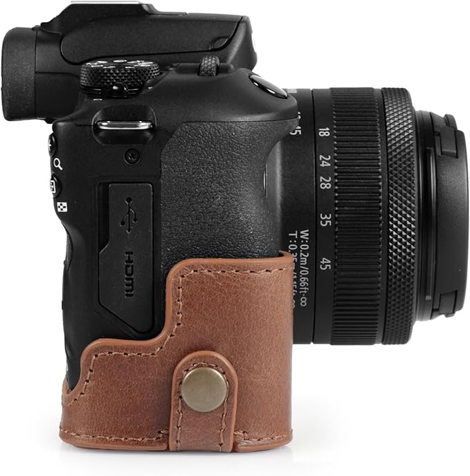 MegaGear Ever Ready Genuine Leather Half Camera Case Compatible with Canon EOS R100 - Brown