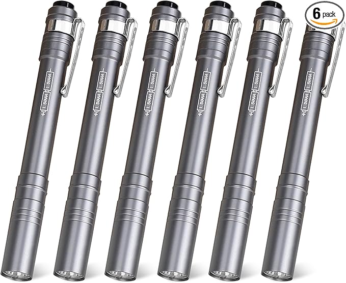 FASTPRO 6-Pack Pen Light, Aluminum LED Penlights with Batteries Included, Pocket Pen Flashlight with Clip for Inspections, Repairs, Camping and Emergencies, Grey
