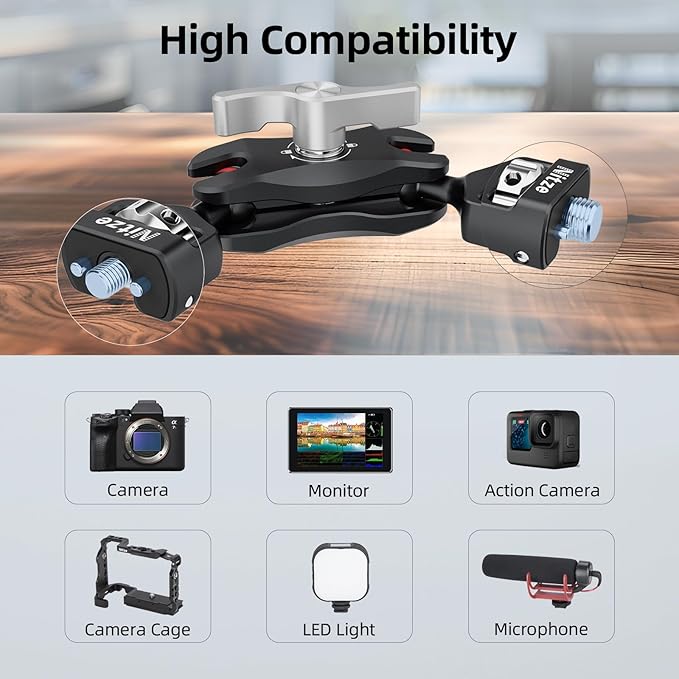 Nitze Camera Magic Arm with Double Ballheads (1/4" to 3/8" Screw with Retractable Locating Pins), Articulating Magic Arm Camera Mount Aluminum Alloy - N50-G2