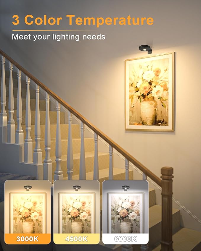 WILLED Picture Lights for Wall Rechargeable,Wireless Battery Operated Art Lighting for Paintings,Puck Lights with Remote,Picture Frame Lights,Dimmable & TimerWireless,Magnetic Gallery Light