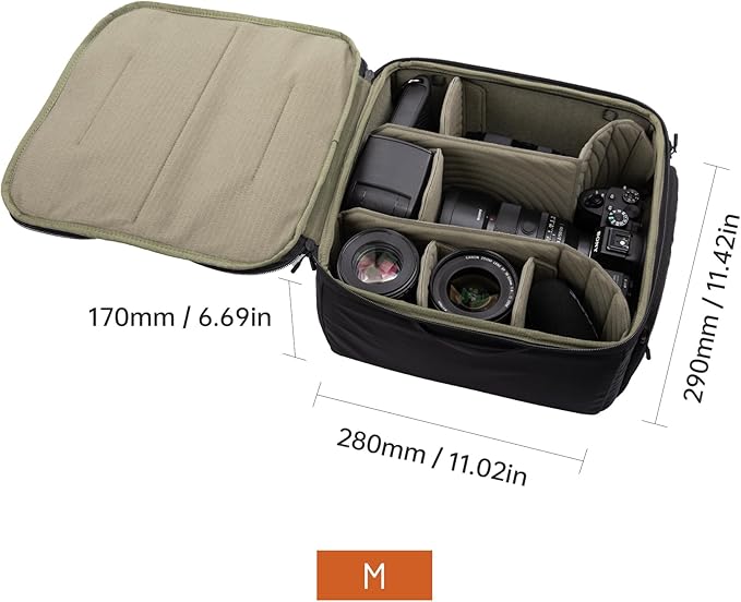 PGYTECH Medium Camera Insert Bag, Waterproof Lens Pouch for Photographers and Traveler, Lightweight DSLR/SLR Lens Carring Case with Thicken Partition for Canon/Nikon/Sony/Mirrorless Cameras
