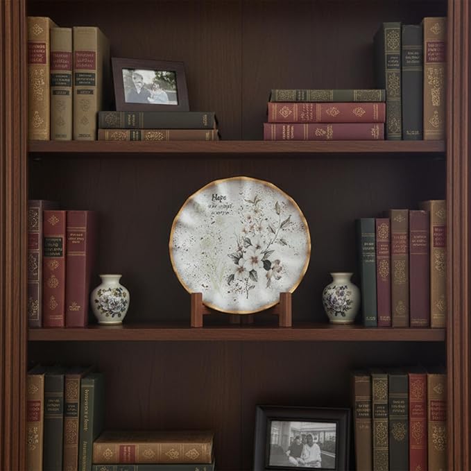 Wooden Plate Stands for Display, 7 Inch Plate Holders for Displaying, Rustic Folding Decorative Picture Frame Stand Easel Display Stand Wood Tabletop Saucer Rack for Platter, Dish, Photo, Plaque