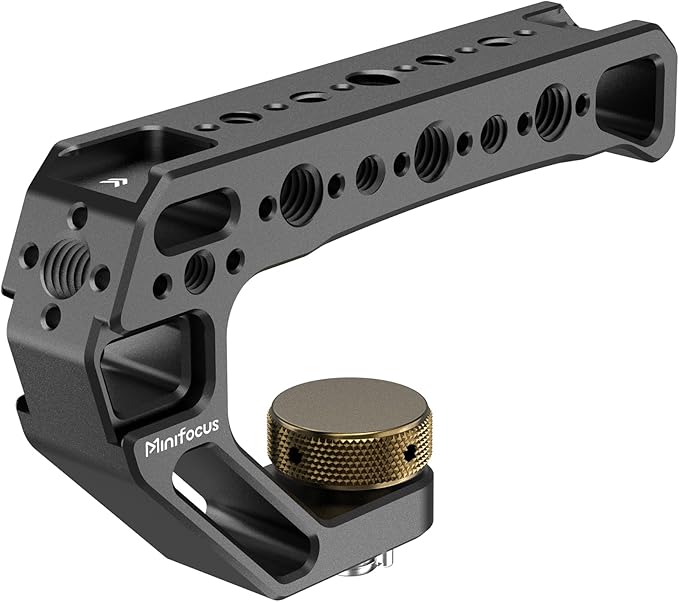 Camera Top Handle with 3/8"-16 Locating Pins for ARRI Grip for Camera Cage, Universal Top Handgrip with 5 Cold Shoe Adapters, Ergonomic Design, 1/4" and 3/8" Threads with Microphone/LED Light/Monitor