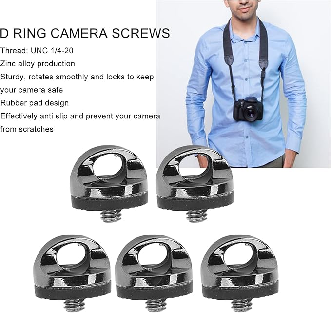 D Ring Camera Screws, 5pcs UNC 1/4 20 Thread Camera Neck Strap Screw Holder Quick Release Plate Mounting Screw 20mm Head Diameter