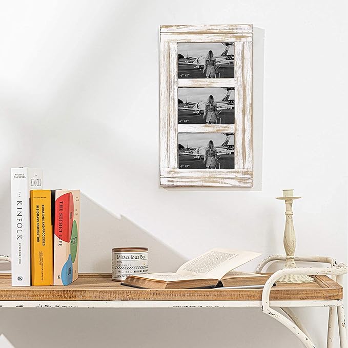 RiteSune 3 Picture Frames 4x6 for Wall, Photo Collage Frame Present for Christmas Birthday, Rustic Photo Frames for Home Wall Decor（White