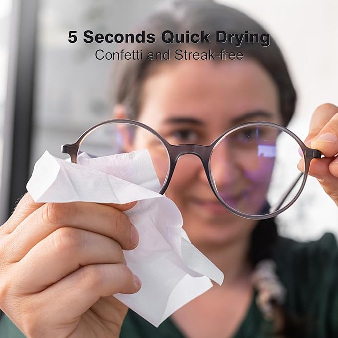 200 Count Lens Cleaning Wipes-Pre-Moistened Individually Wrapped Eyeglass Wipes Optical Screen Cleaner Streak Free Fast Drying
