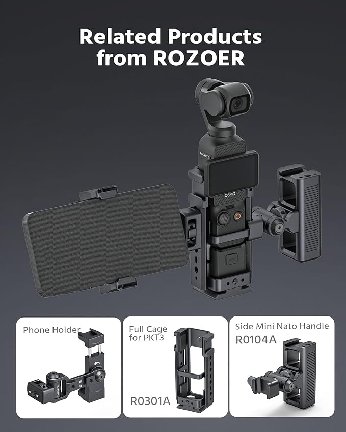 360° Phone Clip Mount with 1/4"-20 Screw & Locating Pins for Arri, Rotatable Phone Holder with 3 Cold Shoes for LED Lights, Mics