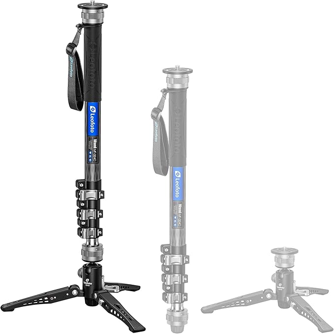 Leofoto Professional Carbon Fiber Monopod with Pedal, 63.78" Portable Travel Monopod with Removable Tripod Base for Camera, Max Load 11.02LB/5KG, Compatible with Sony/Canon/Nikon/DSLR (MF-324C)