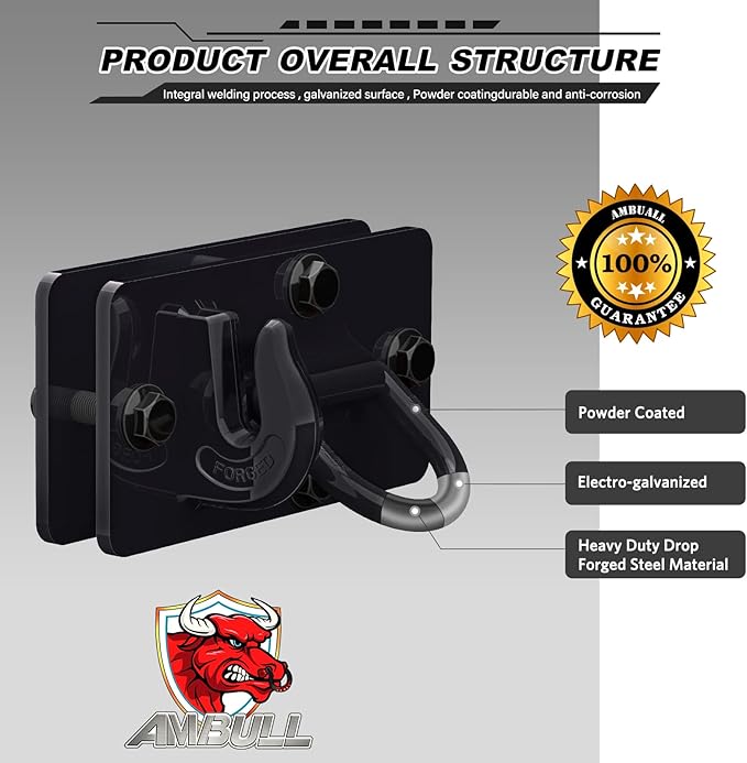 2 Pack Tractor Bucket Hooks with Tie Down Ring, Grade 70 Forged Steel Bolt On Grab Hook Tow Hook Mount with Backer Plate, Work Well for Tractor Bucket, RV, UTV, Truck, Max 15,000 lbs Black