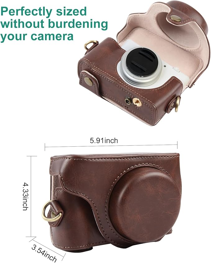 PULUZ Digital Camera Case for Sony ZV-1F Vlog Camera,Full Body Leather Camera Bag with Sony ZV-1F Case Shoulder Strap-Travel Protective Carrying Storage Bag (Coffee)