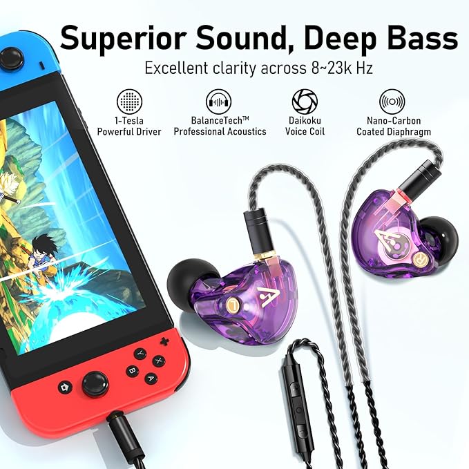 Vibes 202M Wired Earbuds - HiFi in Ear Monitor Headphones - Noise Isolating Ear Buds w/ Mic - Clear Sound, Deep Bass & Comfort-Fit Gaming Earphones - MMCX to 3.5mm & Silver Plated Cord, Carrying Case