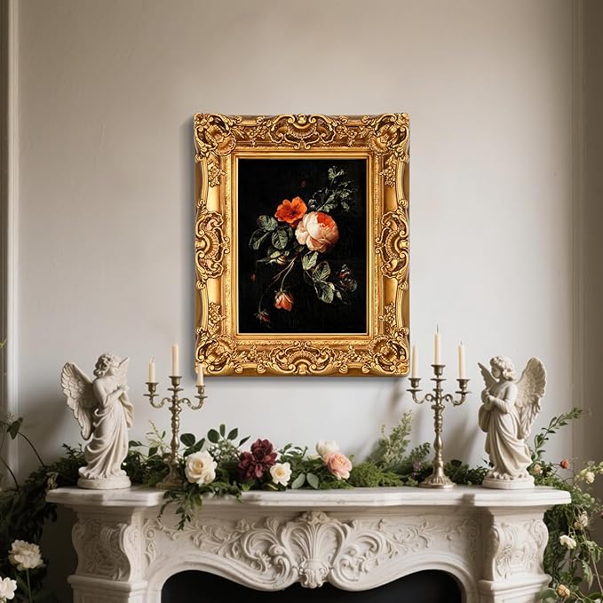 11x14 Picture Frame with Oil Painting, Antique Gold European Style for Wall Decor, Baroque-Style Home Decor Large Photo Frame with Real Glass, Ready to Hang