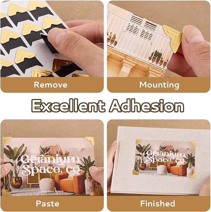 Dfqsofd 600Pcs Photo Corners Self Adhesive, Picture Corners for Scrapbooking Photo Mounting Stickers for DIY Scrapbook, Album, Memory Books, Picture Frames, Journal (Black Gold)