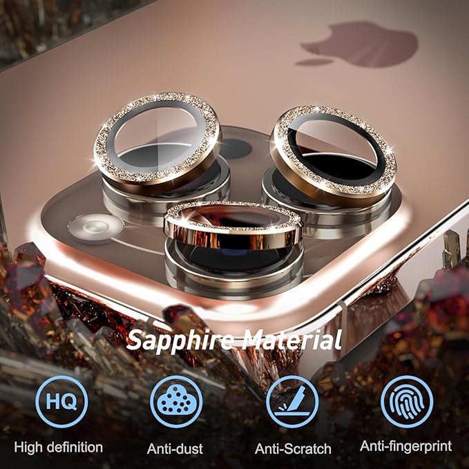 Jeluse Camera Lens Protector for iPhone 17 Pro Max/17 Pro/16 Pro Max/16 Pro/15 Pro Max/15 Pro/14 Pro Max/14 Pro, 9H Tempered Glass Screen Protector Cover Alignment Kit Metal Individual Ring