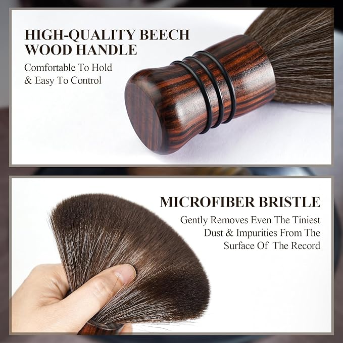 NiHome Large Vinyl Record Cleaning Brush, Anti-Static Soft LP Record Cleaner, Ultra-Fine Fiber Bristles Vinyl Dust Remover Brush, Safe for Vinyl LP CD Album, Beech Wood Handle Retro Design (Red/Black)