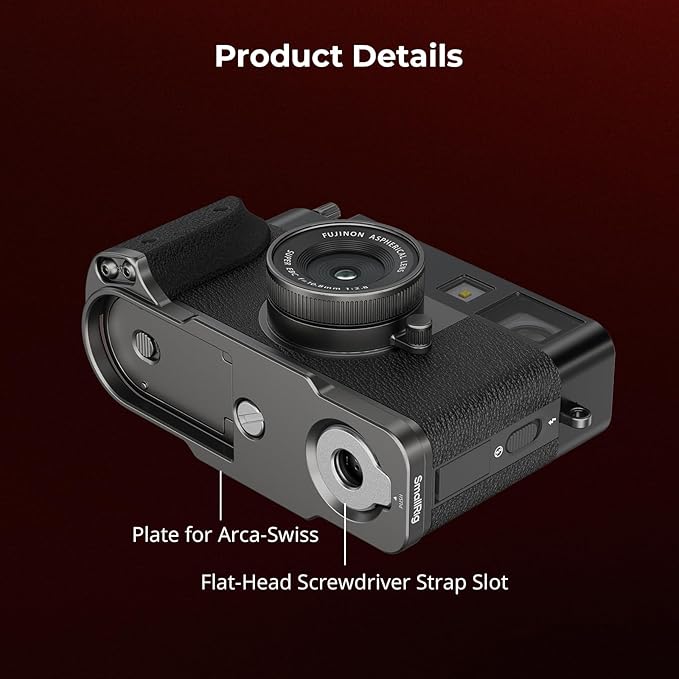 SmallRig X Half L-Shaped Grip for FUJIFILM X Half Camera, Built-in Quick Release Plate for Arca, Lightweight Ergonomic Silicone Handle with Hot Shoe Cover (Charcoal Silver) - 5217